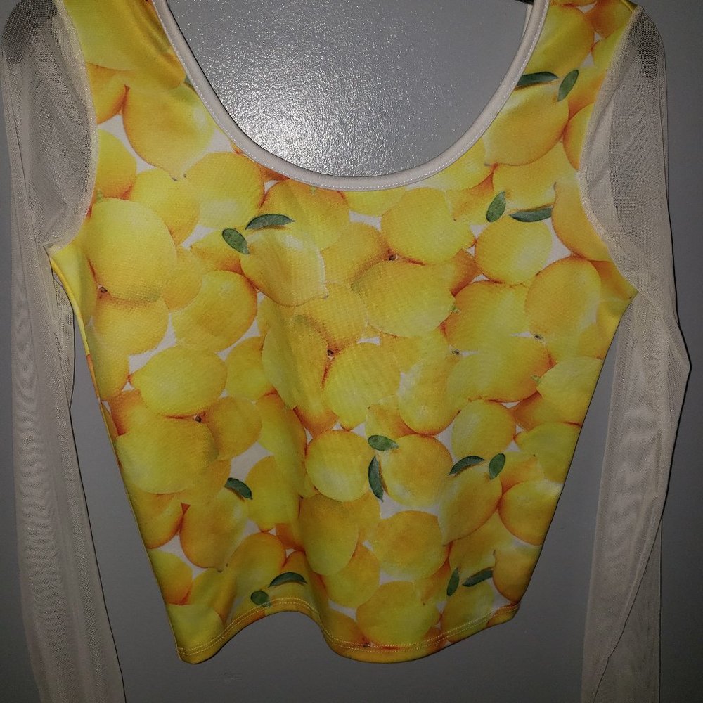 Yellow Long Sleeve Mesh Crop Top